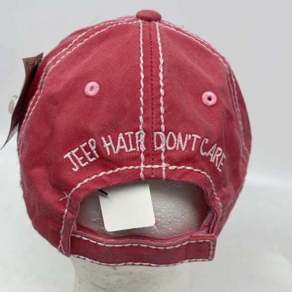 Kbethos "Jeep Hair Don't Care" Baseball Cap NWT Women Pink Distressed - Picture 5 of 6